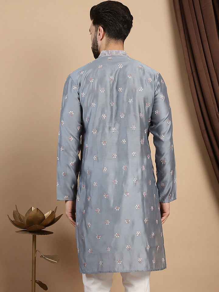 Anouk Floral Embroidered Thread Work Cotton Silk Straight Kurta