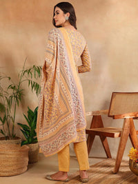 KALINI Floral Printed Regular Thread Work Straight Kurta with Trousers & Dupatta