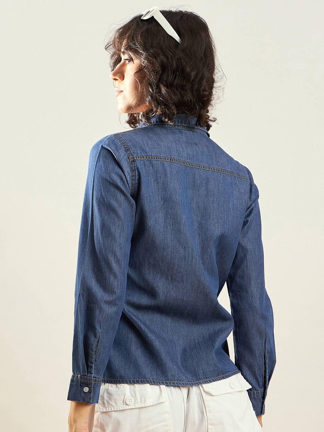 SASSAFRAS Blue Snap Button Placket Long Sleeves Casual Shirt