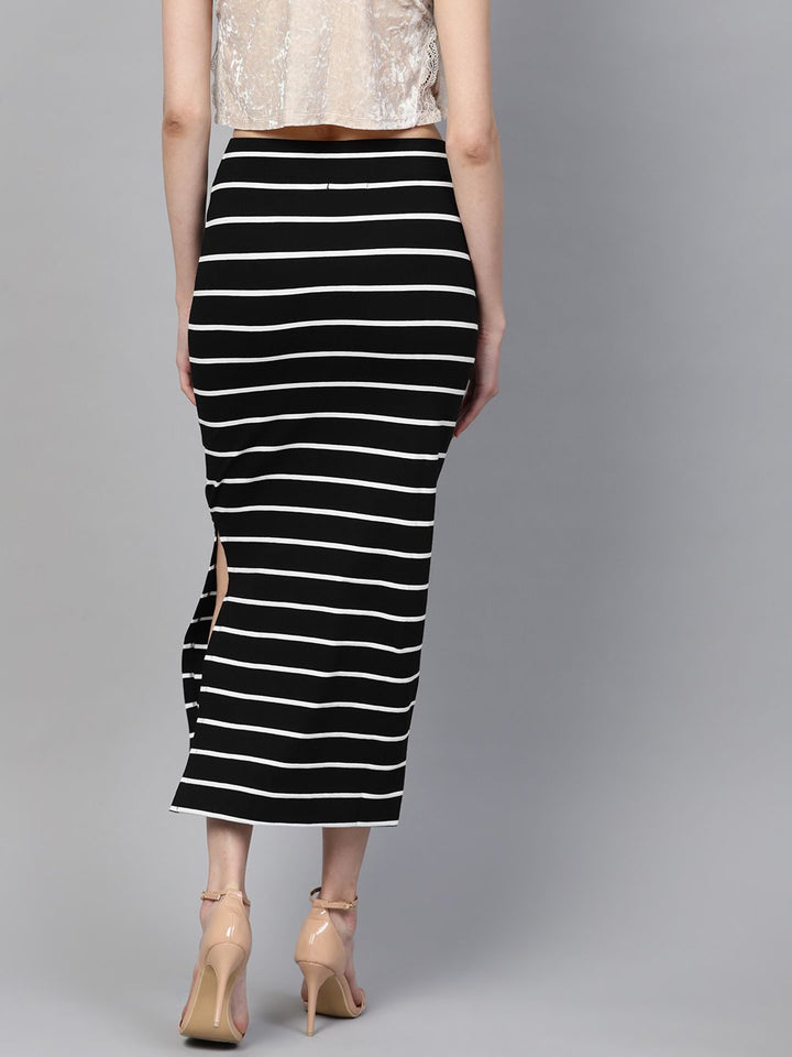 SASSAFRAS Black & White Striped Pencil Skirt