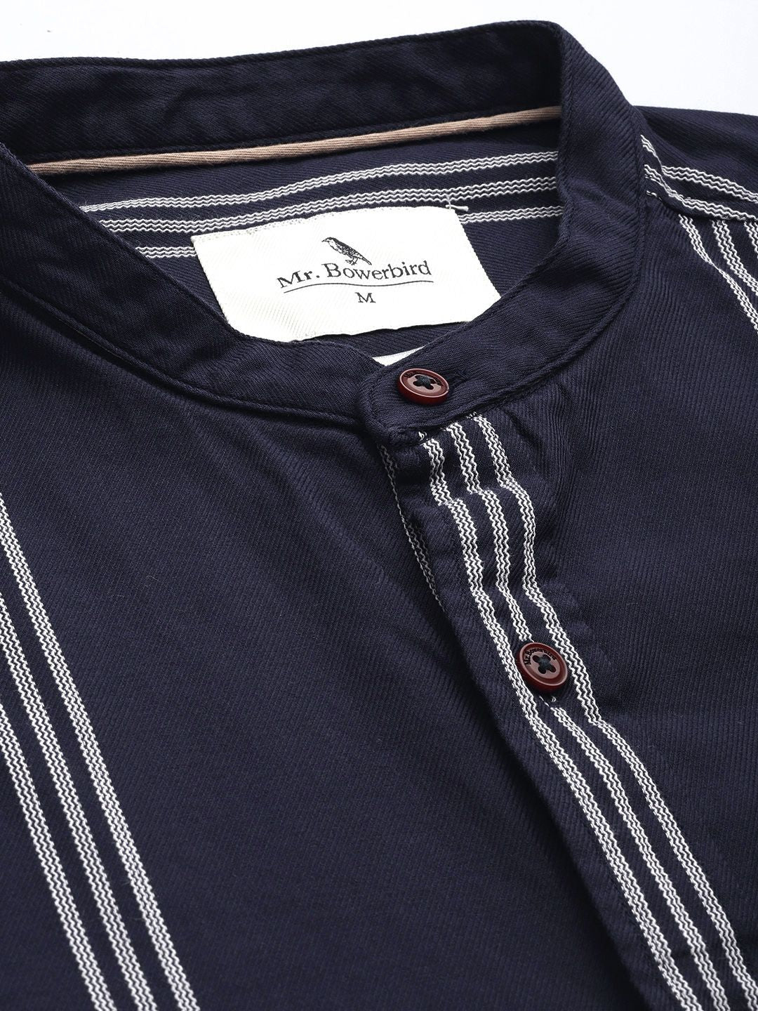 Mr Bowerbird Men Navy Blue Tailored Fit Striped Casual Shirt