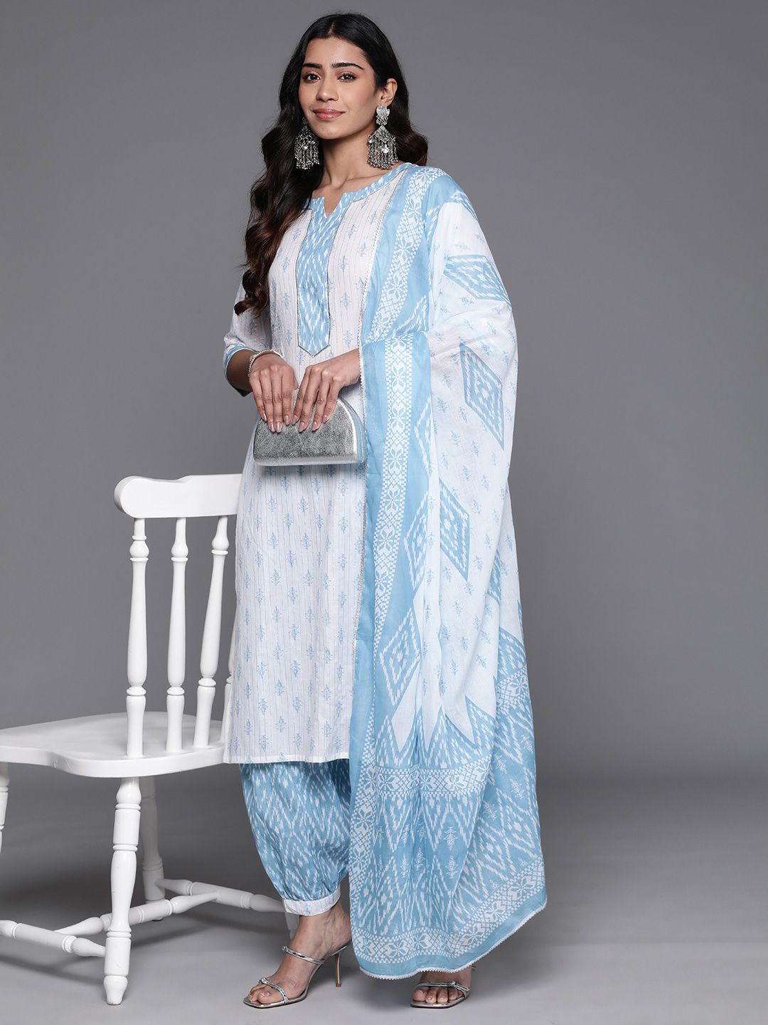 Libas Floral Printed Regular Gotta Patti Pure Cotton Kurta with Salwar & Dupatta
