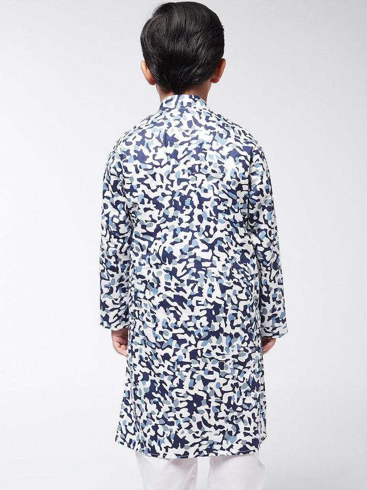SOJANYA Boys Off White & Navy Blue Cotton Printed Kurta