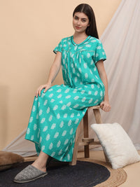 Sweet Dreams Ethnic Motifs Printed Pure Cotton Maxi Nightdress