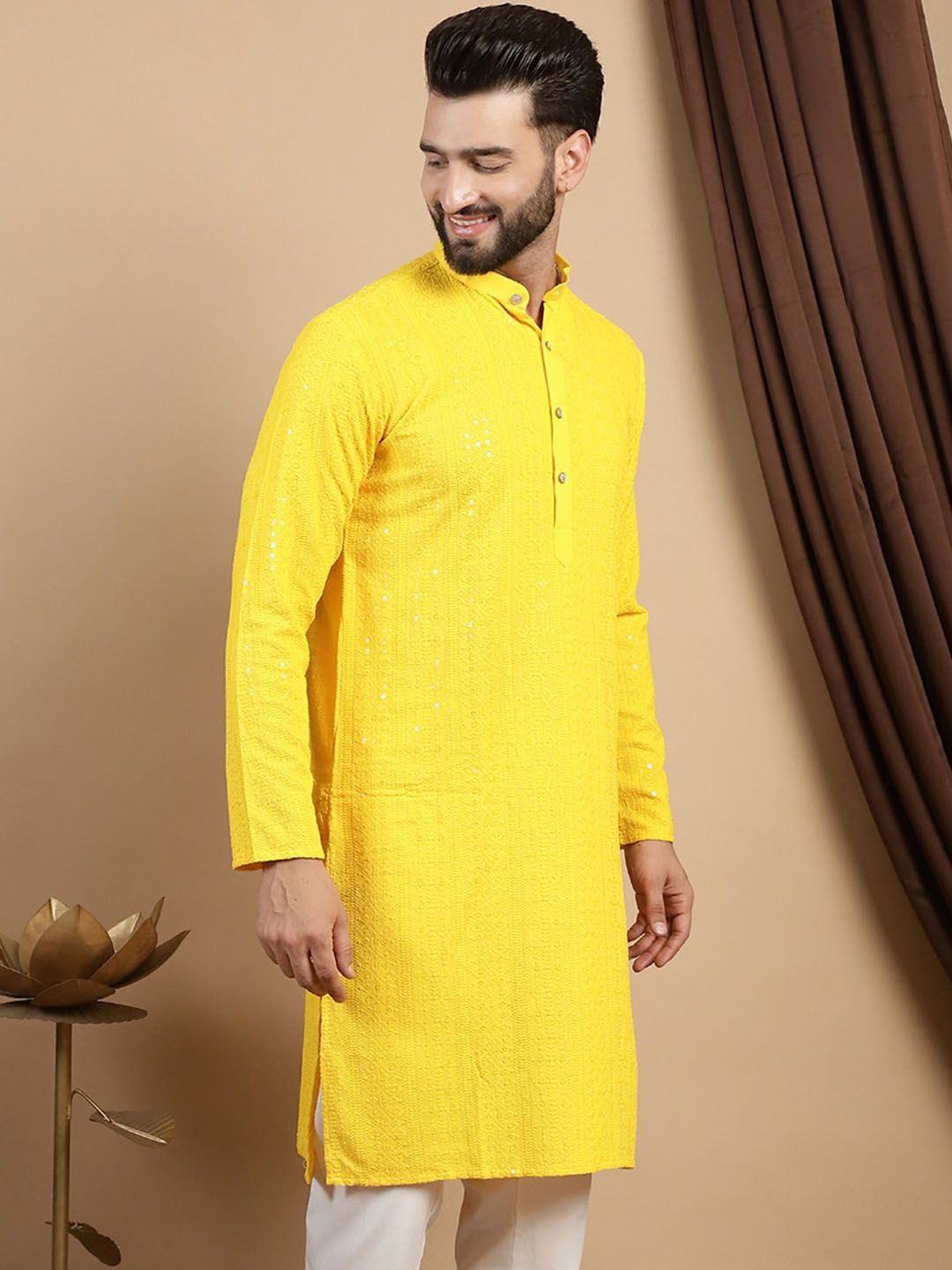 Anouk Embroidered Pure Cotton Sequinned Straight Kurta