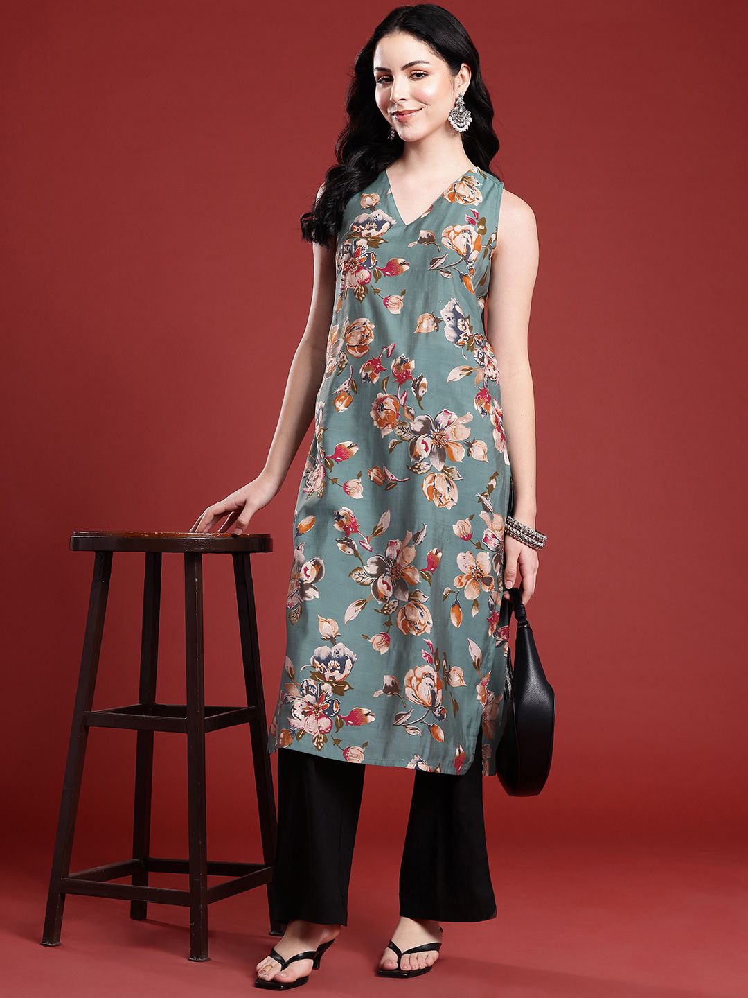 Anouk Floral Print Straight Kurta
