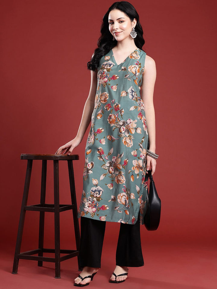 Anouk Floral Print Straight Kurta