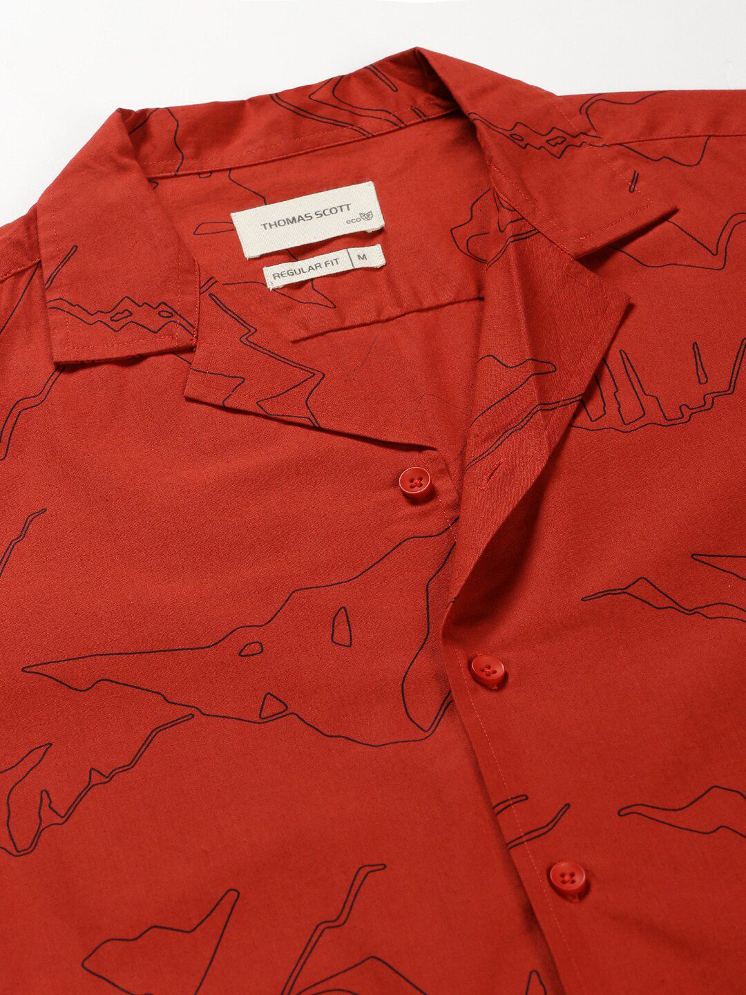 Thomas Scott Classic Abstract Printed Cuban Collar Cotton Casual Shirt