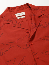 Thomas Scott Classic Abstract Printed Cuban Collar Cotton Casual Shirt