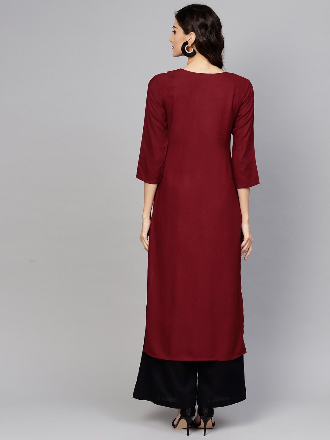 Libas Women Maroon Yoke Design Straight Kurta
