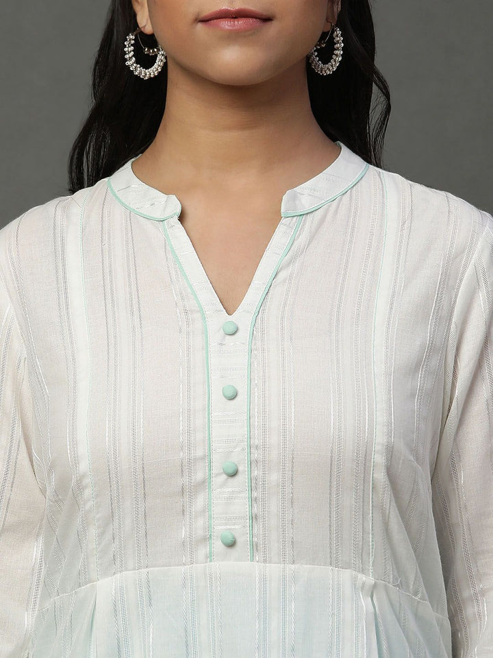 AURELIA Striped Mandarin Collar A-Line Kurta