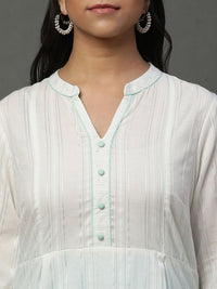 AURELIA Striped Mandarin Collar A-Line Kurta