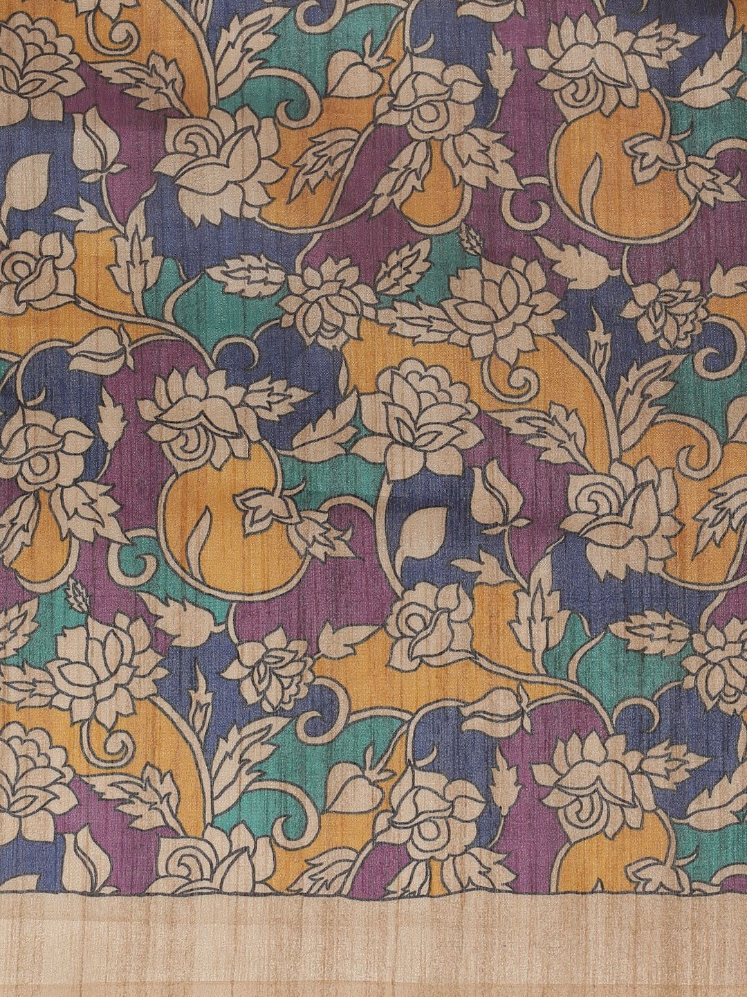 Saree mall Blue & Mustard Yellow Printed Bhagalpuri Handloom Saree