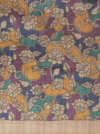 Saree mall Blue & Mustard Yellow Printed Bhagalpuri Handloom Saree