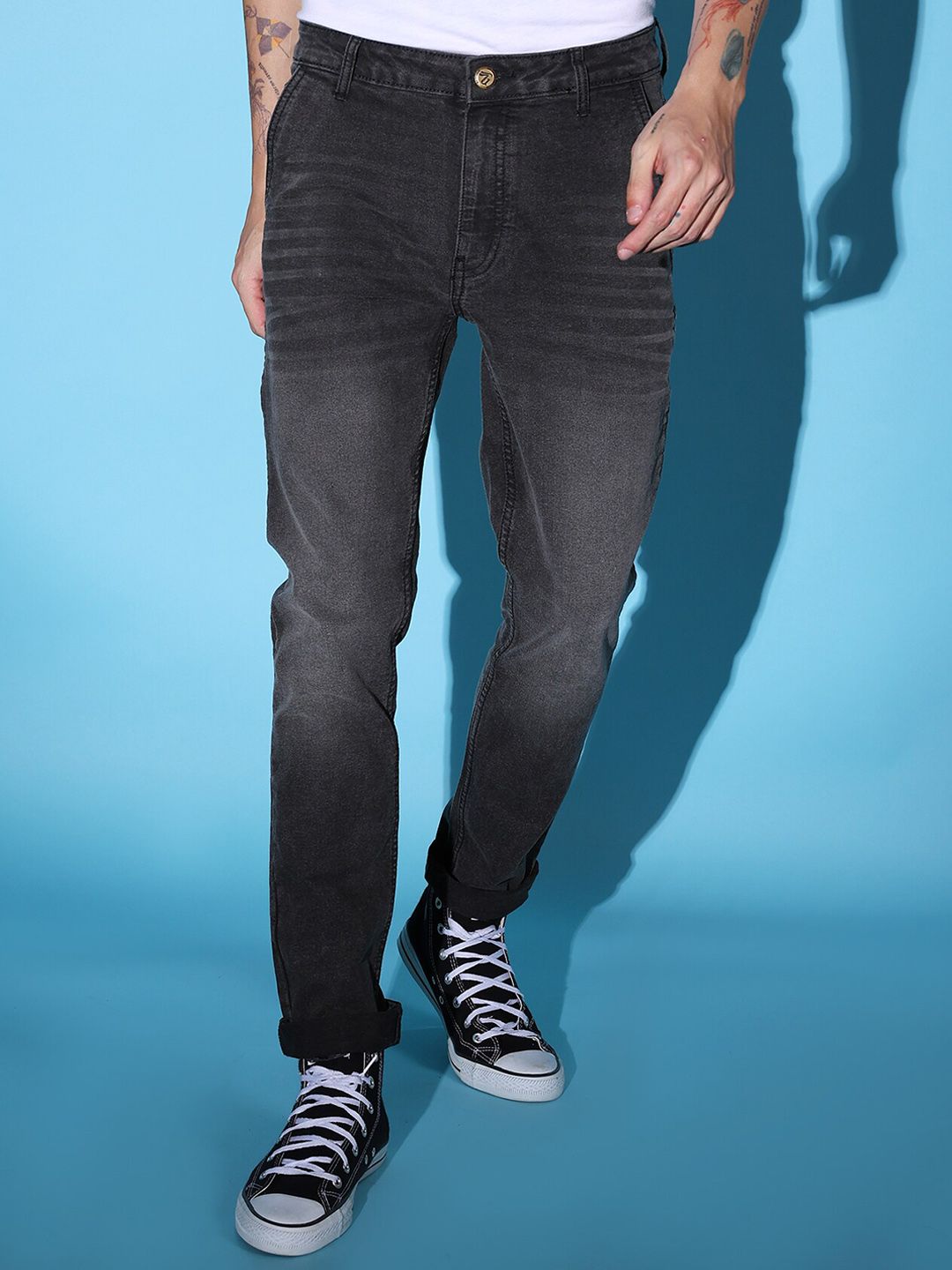 The Indian Garage Co Men Heavy Fade Clean Look Slim Fit Jeans