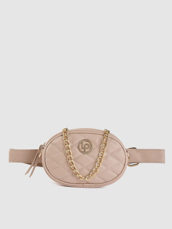 Lino Perros Beige Quilted Sling Bag cum Waist Pouch