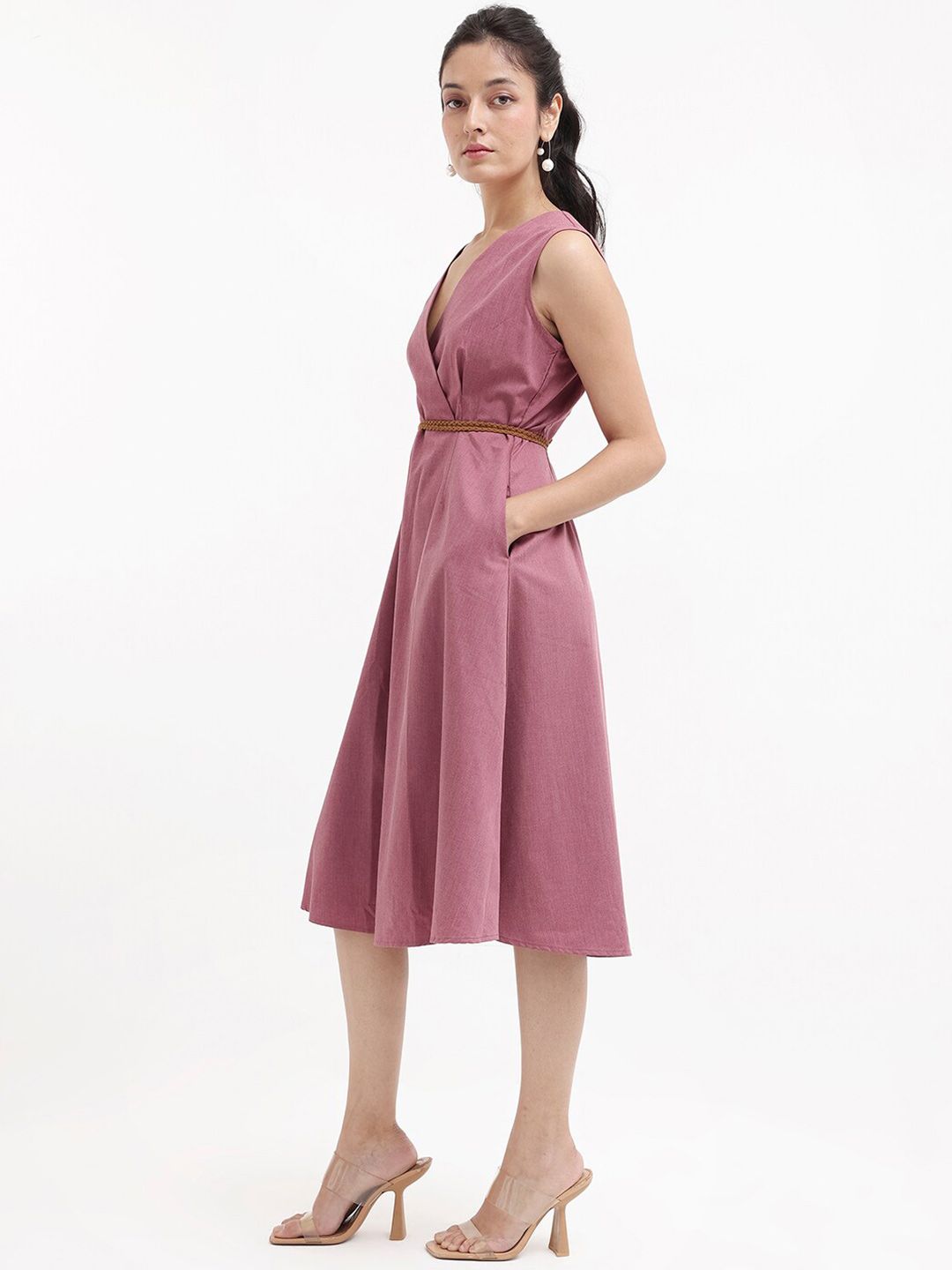 RAREISM V-Neck Fit & Flare Midi Dress
