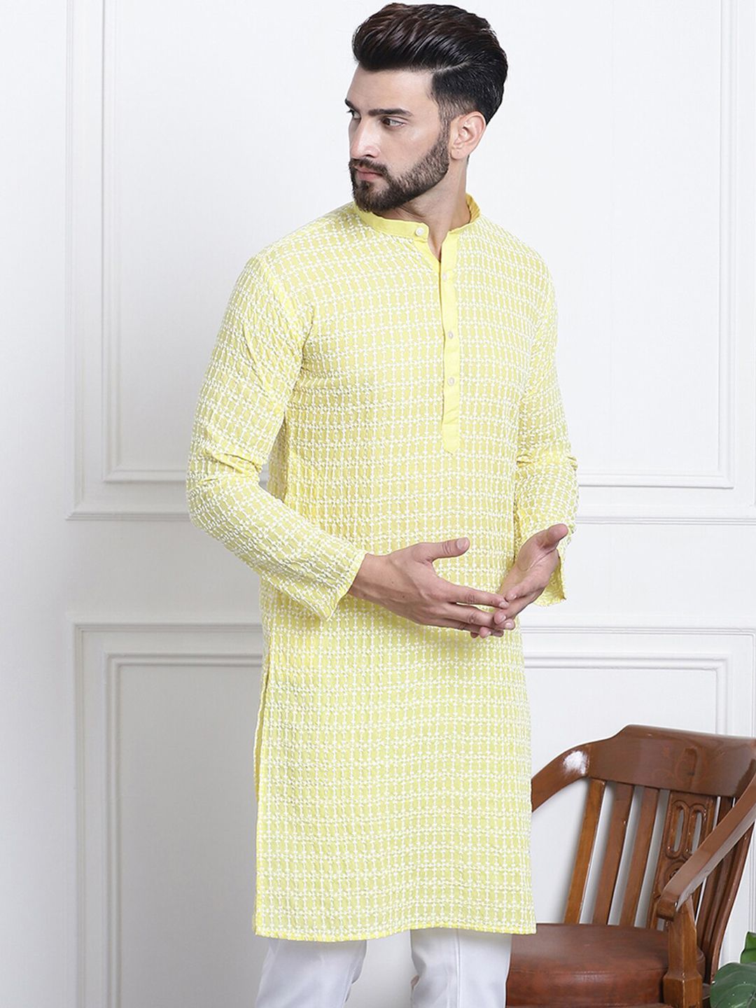 SOJANYA Motif Etnik Sulam Kurta Kapas Tulen