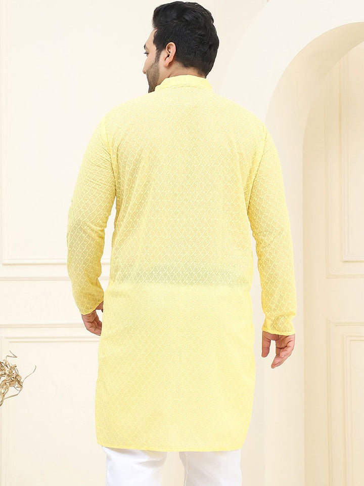SOJANYA PLUS Size Geometric Embroidered Band Collar Chikankari Straight Kurta