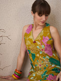Indo Era Floral Printed V-Neck Pure Cotton A-Line Tunic With Trouser