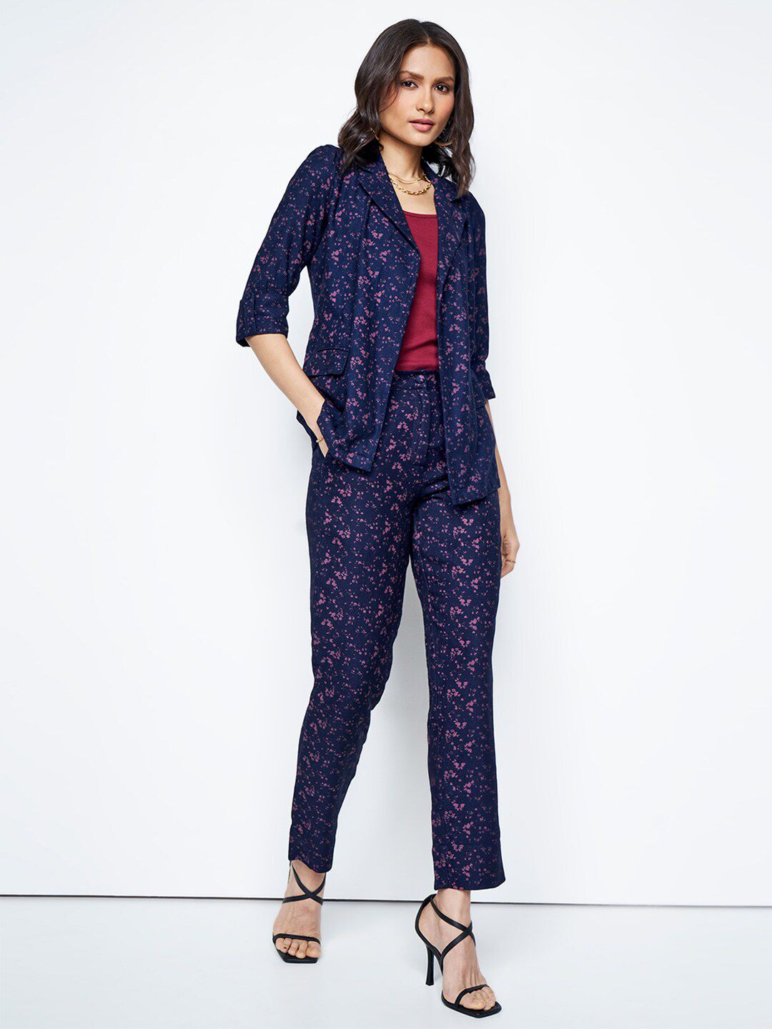AND Self Design Top Blazer With Trousers Co-Ords