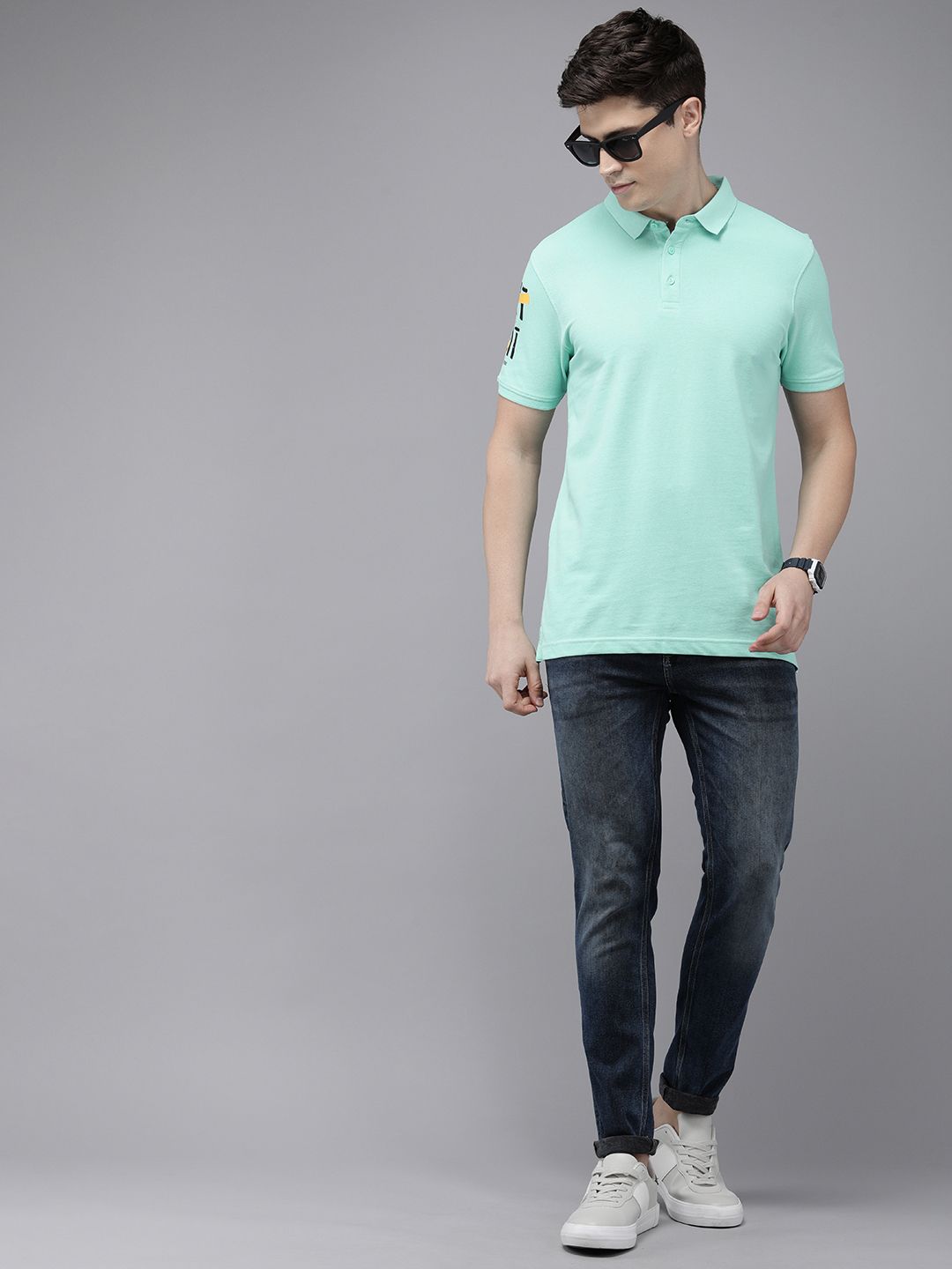 SPYKAR Typography Polo Collar Pure Cotton Slim Fit T-shirt