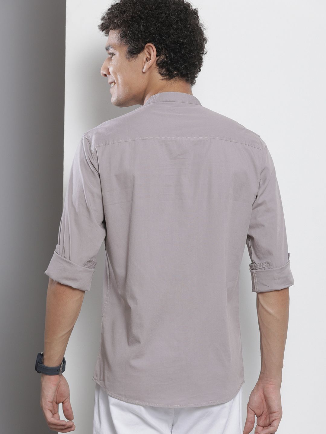 The Indian Garage Co Men Lavender Solid Pure Cotton Casual Shirt