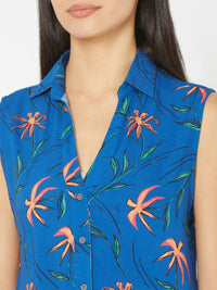 SPYKAR Blue & Orange Tropical Print Tropical Shirt Style Top