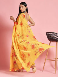 Saree mall Yellow & Red Floral Printed Organza Sarees