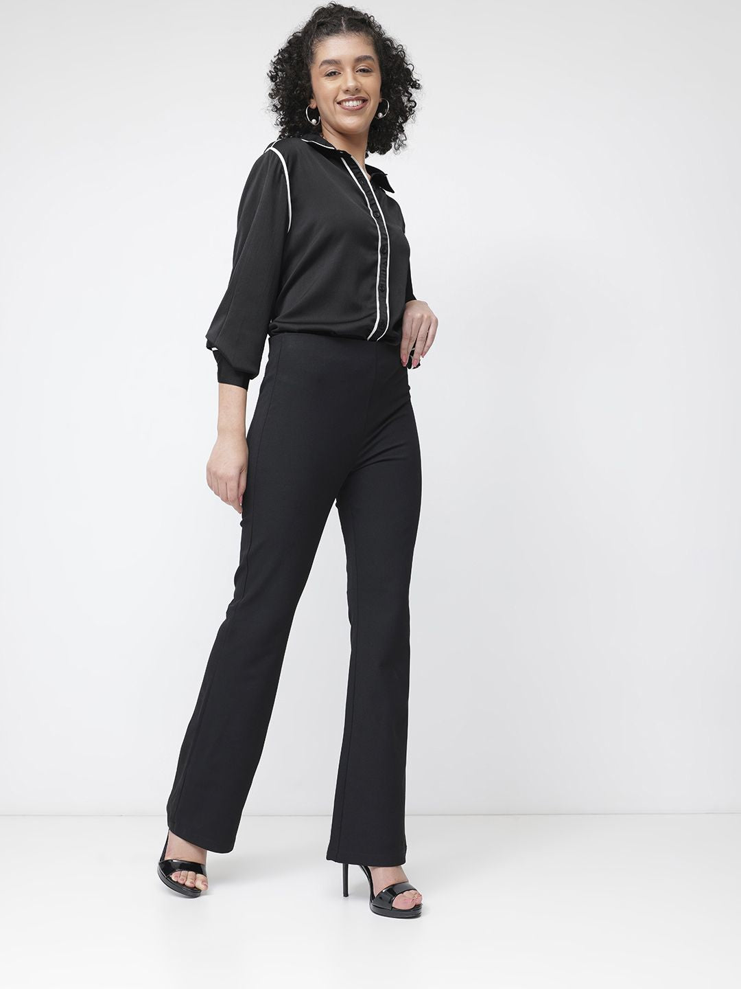 DressBerry Monochrome Geo-Matrix High-Low Hem Longline Shirt