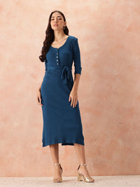 all about you Cotton Ribbed Sheath Midi Dress with Belt
