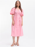 Rareism Puff Sleeve Midi Wrap Dress