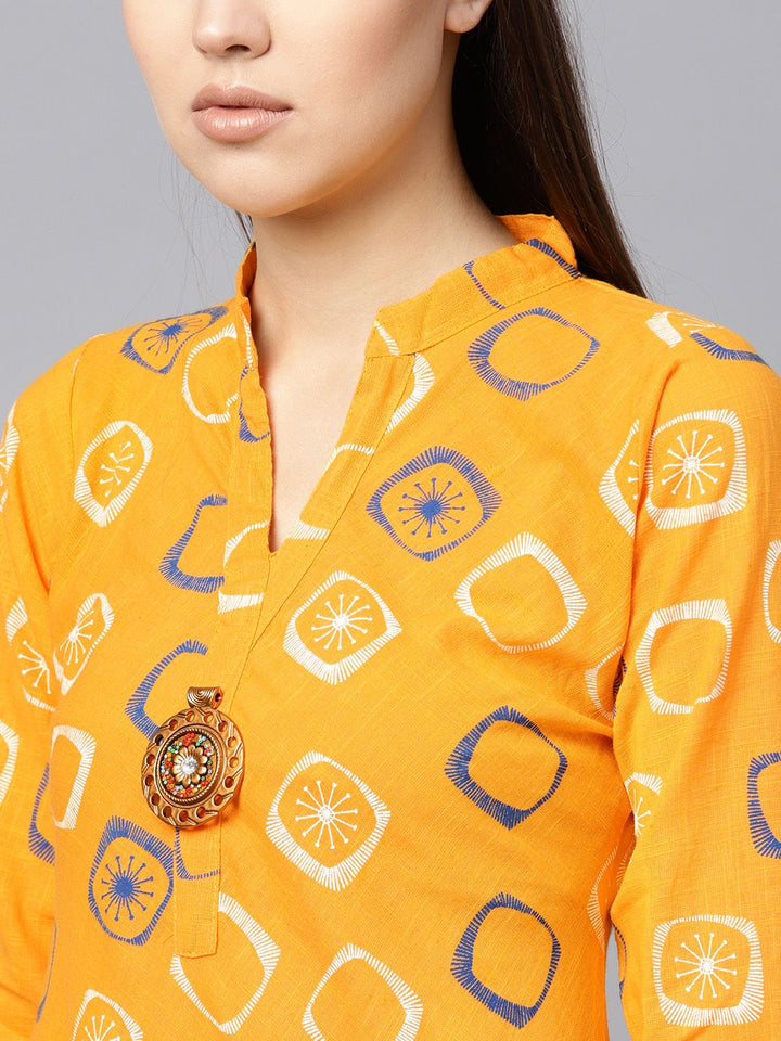 SOJANYA Women Yellow & White Printed A-Line Kurta