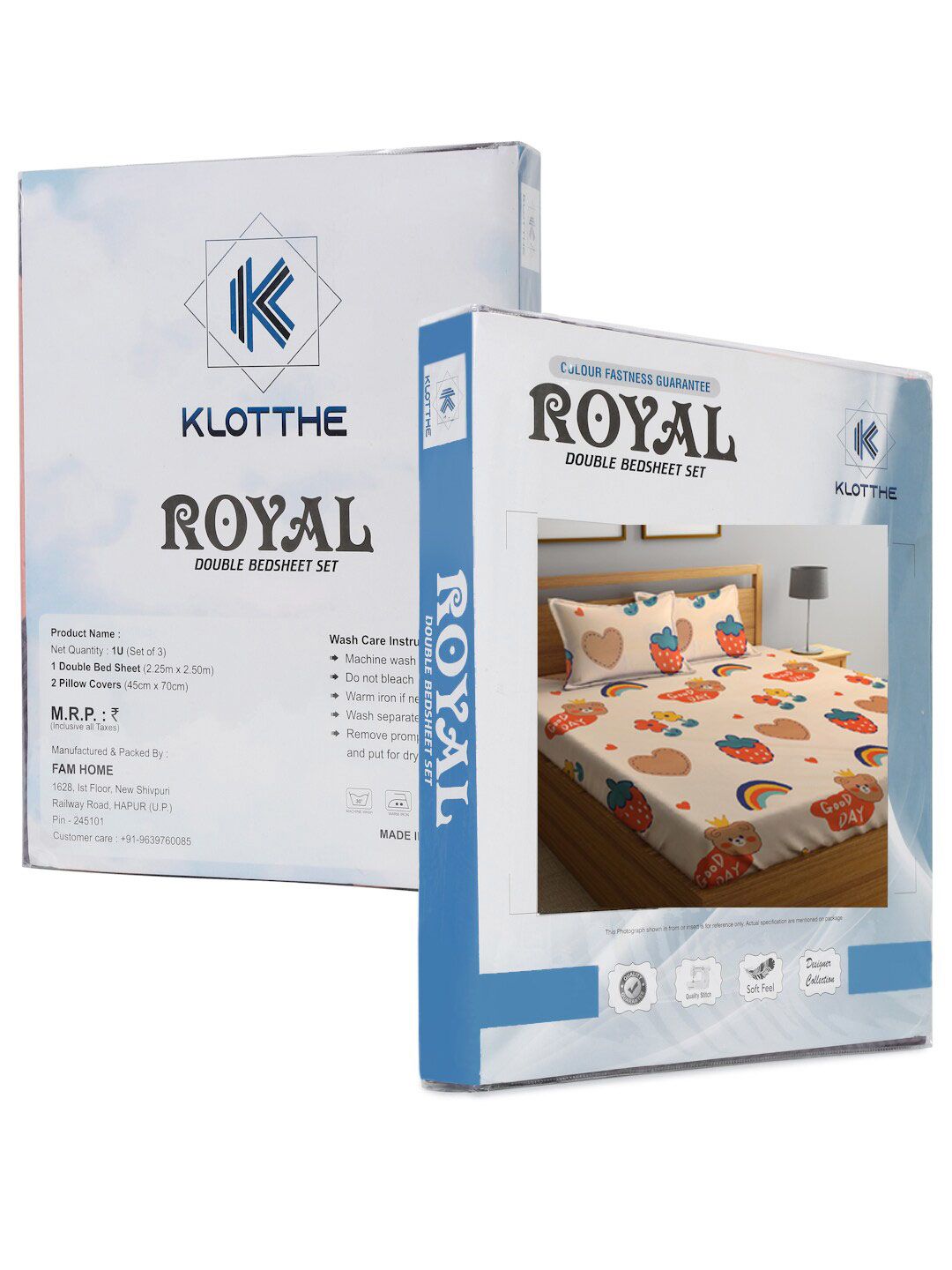 KLOTTHE Pink Cartoon Printed 300 TC King Fine Bedsheet with 2 Pillow Covers- 250X225 cm
