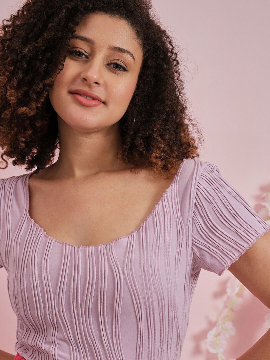 Athena Round Neck Short Sleeves Textured Top