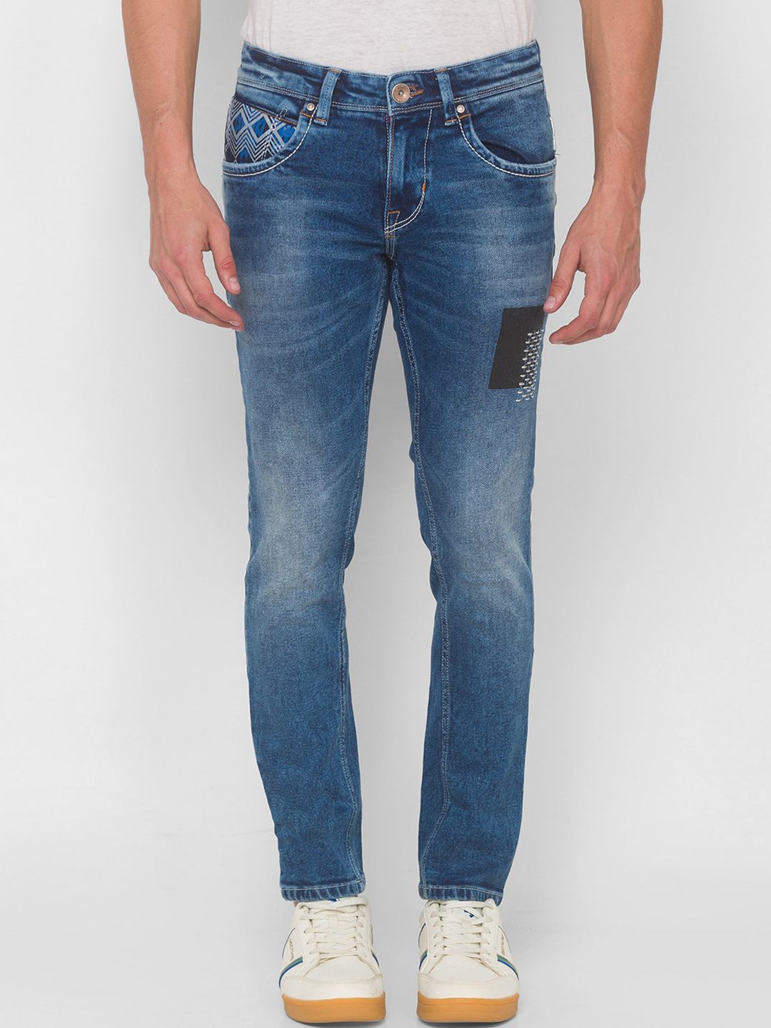 SPYKAR Men Blue Skinny Fit Low-Rise Heavy Fade Jeans