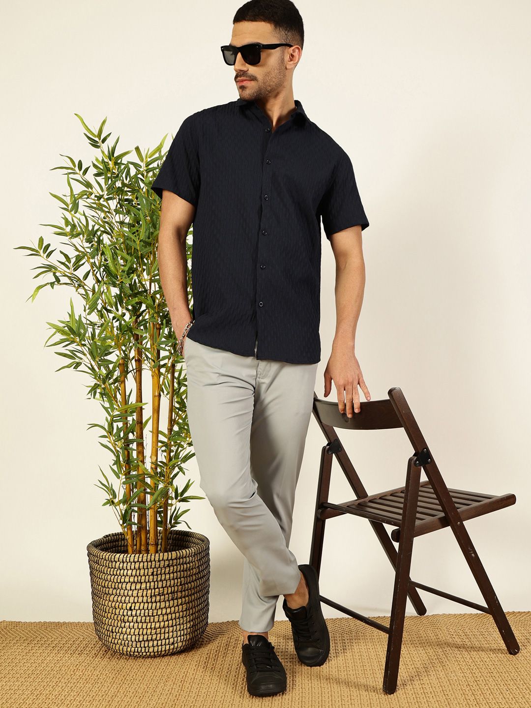 Thomas Scott Men Premium Spread Collar Textured Casual Shirt
