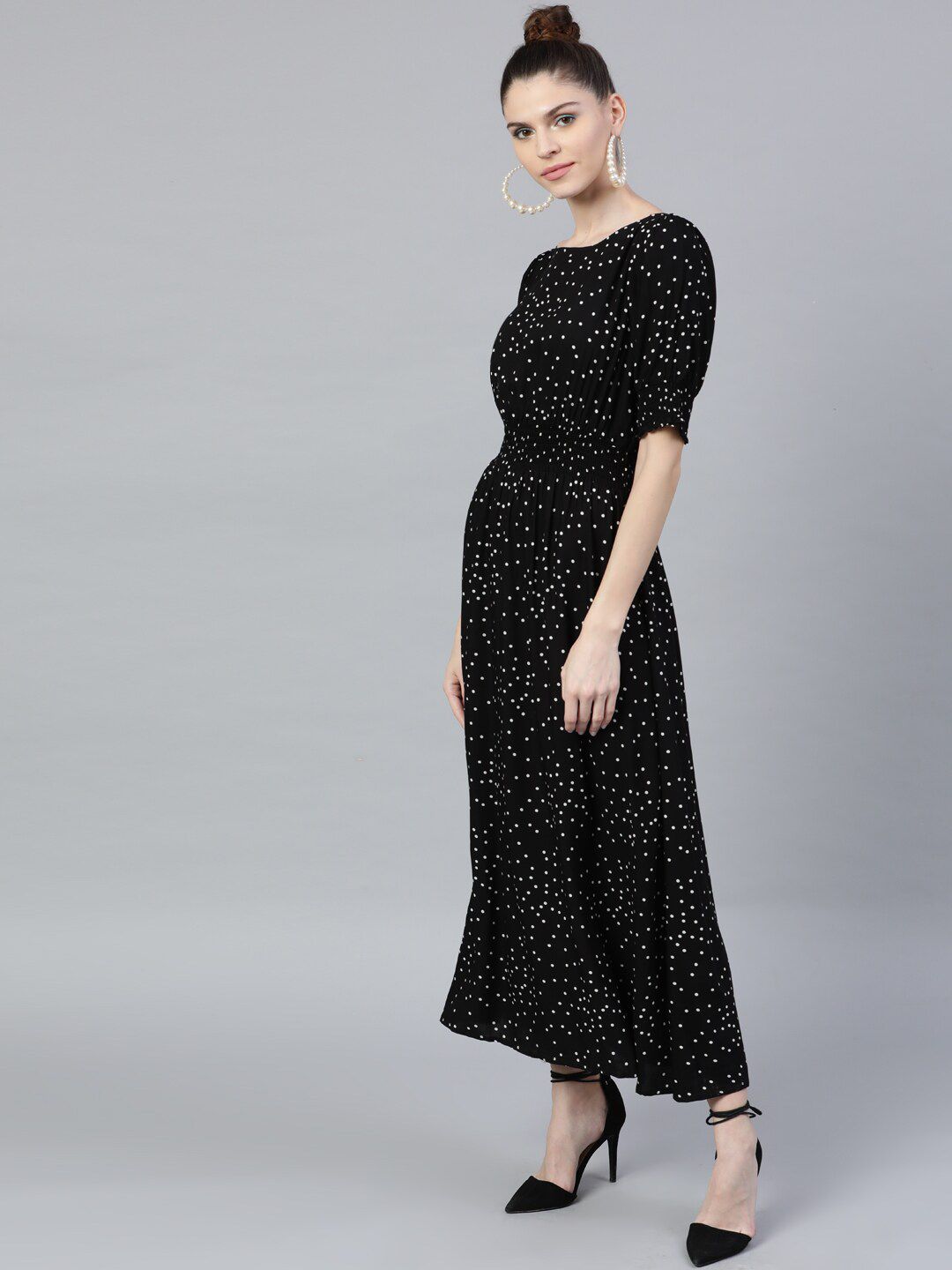 STREET 9 Black Geometric Printed Maxi Dress