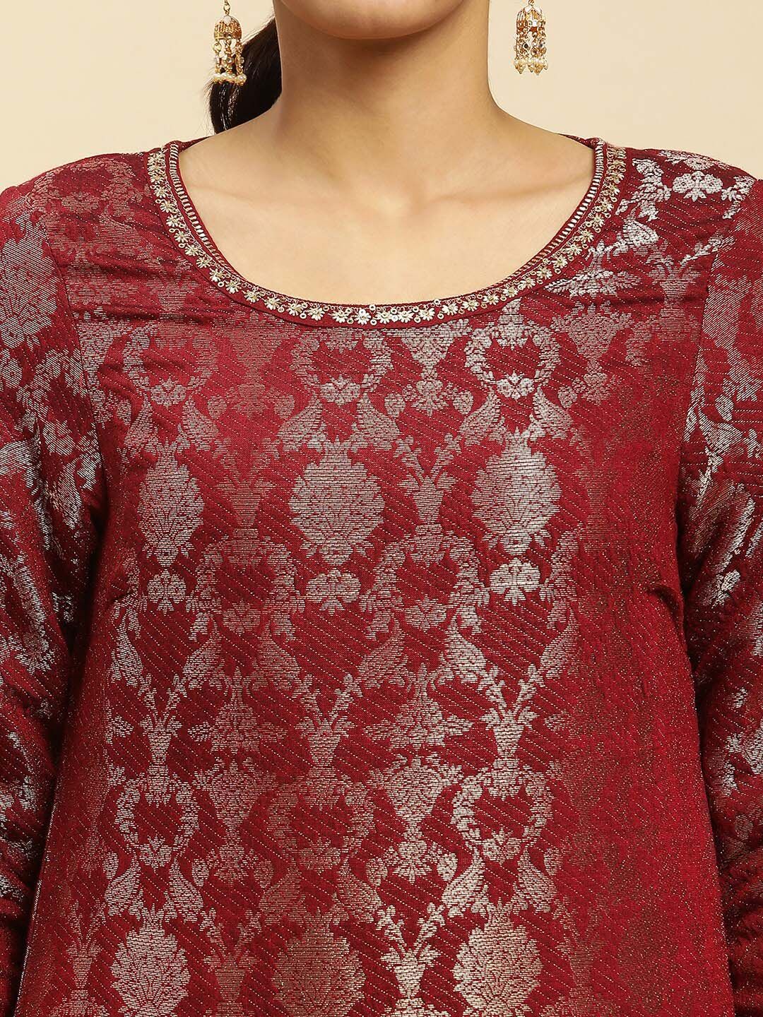 W Festive Floral Print Rayon Kurta With Straight Pant