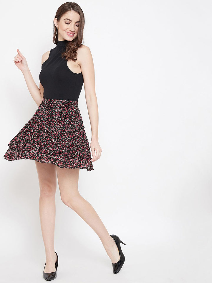 Berrylush Black Flared Mini Skirt
