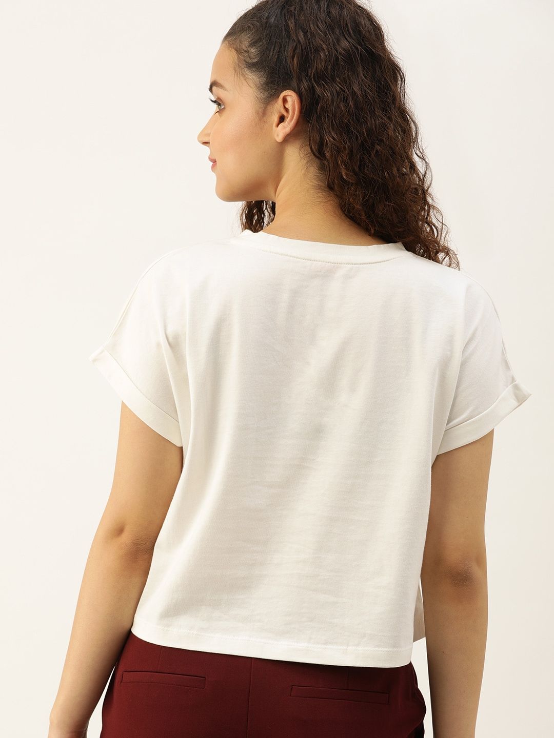 DressBerry Women White Solid Knitted Boxy Pure Cotton Top