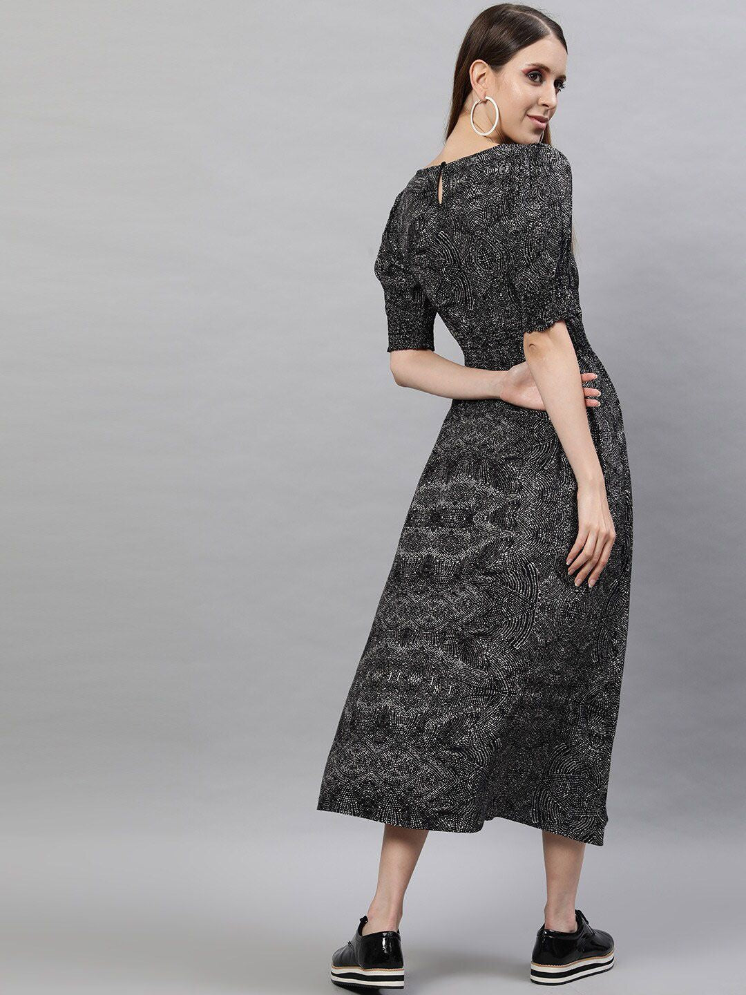 STREET 9 Black Printed A-Line Dress