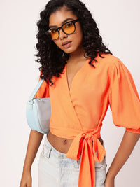 DressBerry Tied Up In Holiday Bliss Seersucker Crop Wrap Style Top
