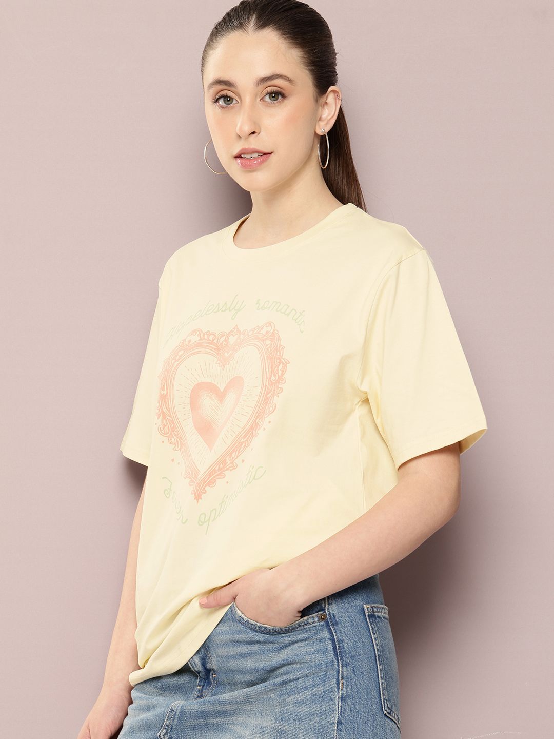 DILLINGER Women Printed Drop-Shoulder Sleeves Oversized Pure Cotton T-shirt
