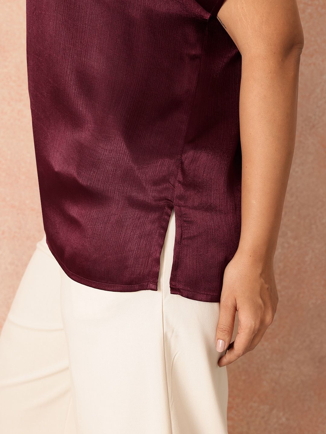 all about you Plus Size Extended Sleeves Sheen Satin-Finish Top