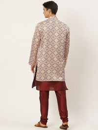 SOJANYA Men Maroon & Off-White Kurta with Churidar