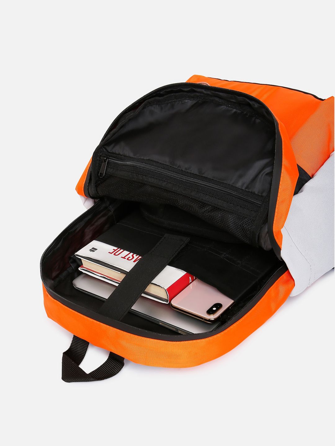 SPYKAR Men Orange & Black Colourblocked Polyester Backpack