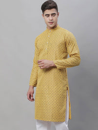 SOJANYA Men Geometric Printed Cotton Linen Kurta