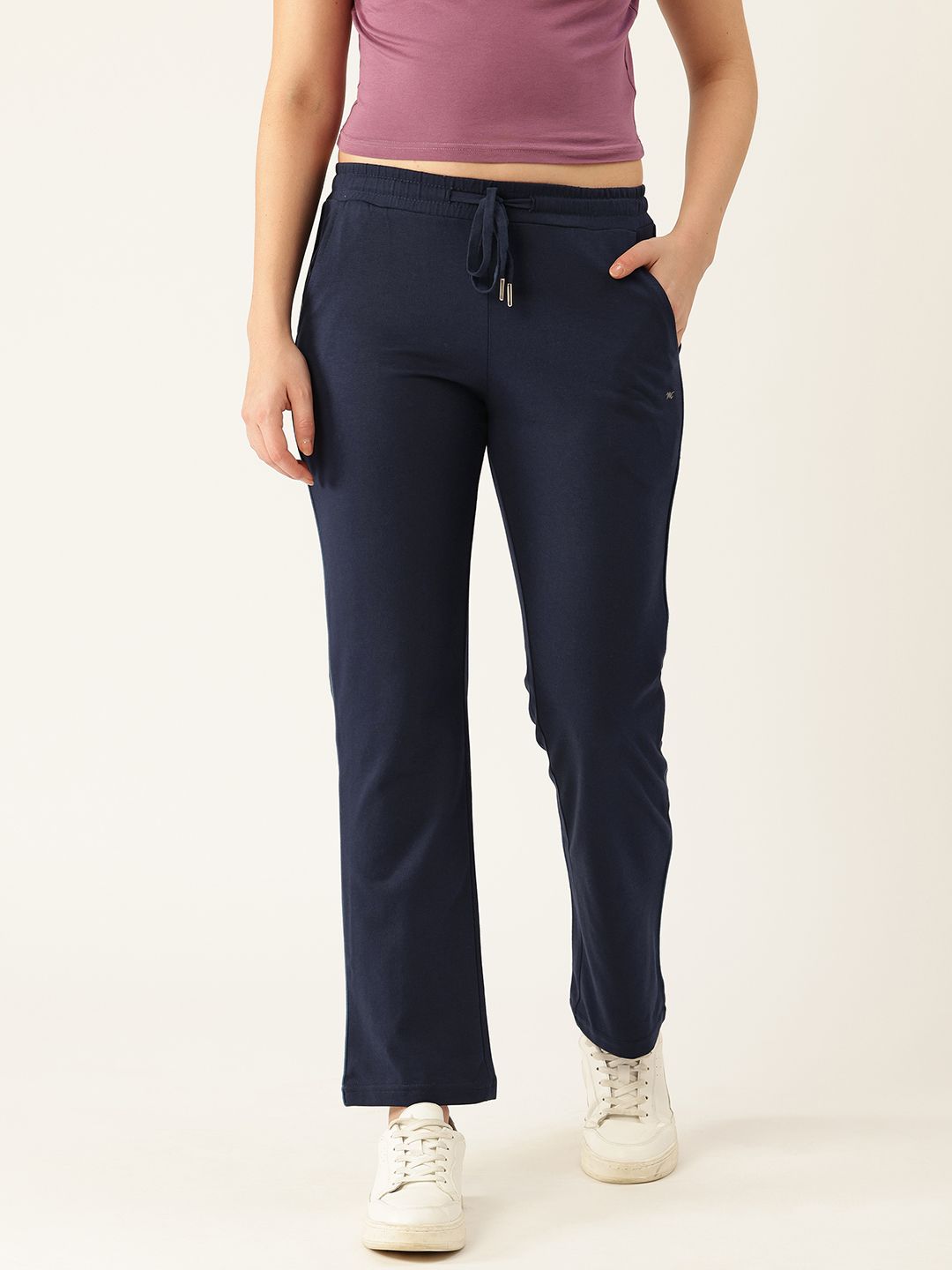 Monte Carlo Women Mid-Rise Regular Fit Track Pants with Contrast Piping