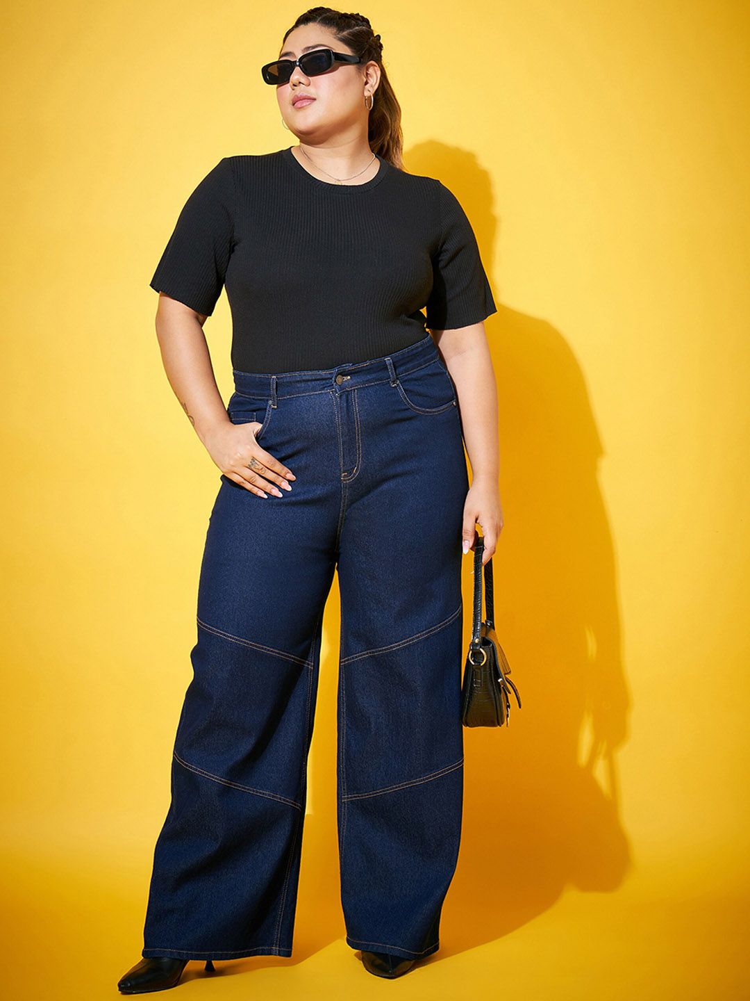 SASSAFRAS Curve Women Navy Blue Mid-Rise Comfort Straight Fit Stretchable Jeans